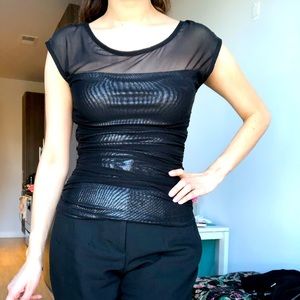 Bebe Mesh Top With Silver Under Tone